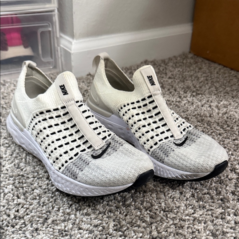 Nike Women’s Phantom React Fly Knit Running Sneakers - White/Black